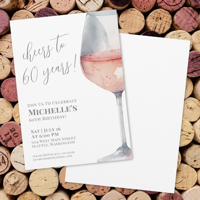Skål för 60 år Födelsedagsfirande 60-årsdag Inbjudningar (Wine Cheers Sixty 60th Birthday Party Invitation)