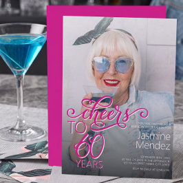 Skål för 60 år Pink Fotoöverlägg Födelsedag Inbjudningar