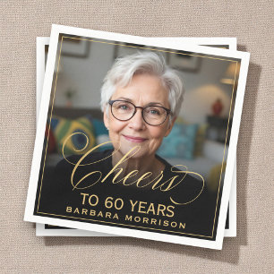 Skål för 60 års födelsedag Photo Guld Black Pappersservett