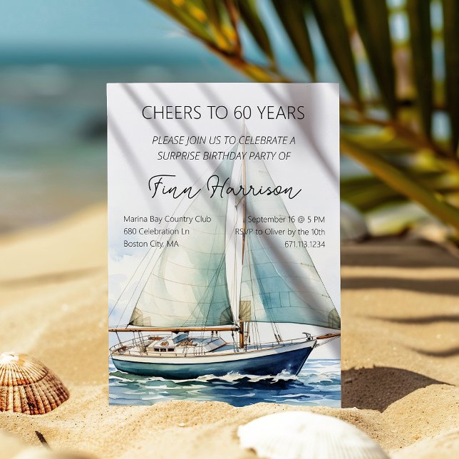Skål för 60 års Födelsedagsfest av segelbåtar Inbjudningar (Majestic Sailboat Birthday Party Invitation)