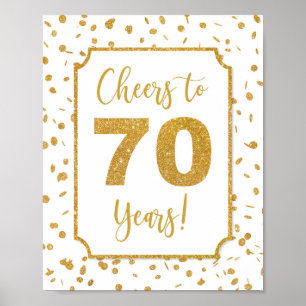 Skål för 70 år Guld Confetti Birthday Sign Poster