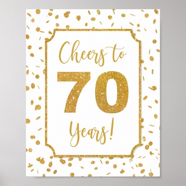 Skål för 70 år Guld Confetti Birthday Sign Poster (Framsidan)
