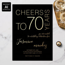 Skål för 70 år Svart Guld Elegant Födelsedag