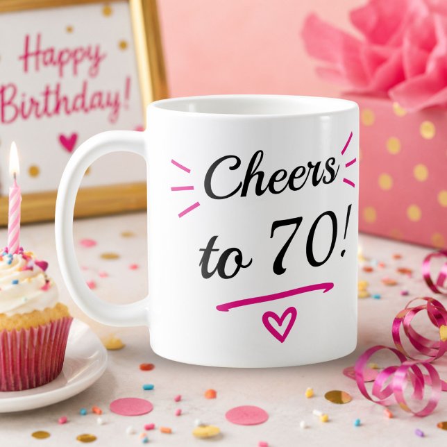 Skål för 70 roliga rosa födelsedagsjubileum kaffemugg (Skapare uppladdad)