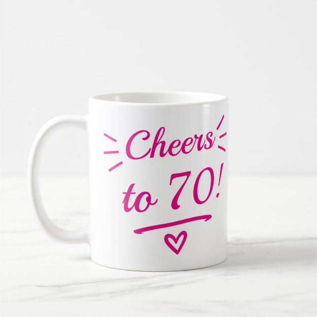 Skål för 70 roliga rosa milstolpsfödelsedagar kaffemugg (Vänster)