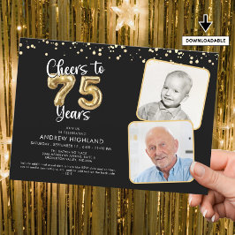 Skål för 75 år 2 fotoskriptbubbla inbjudningar