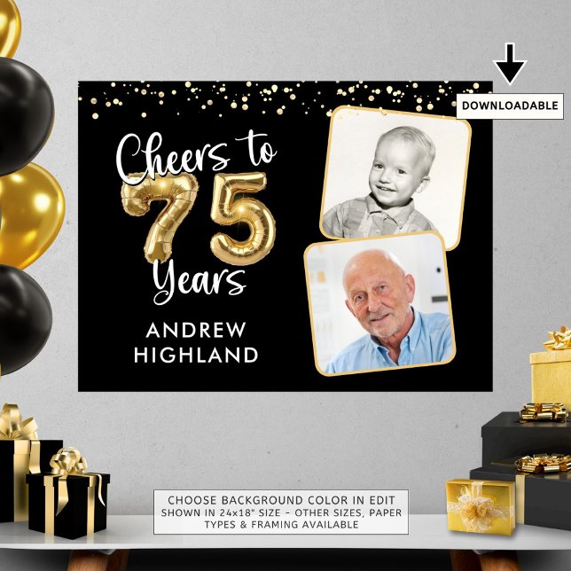 Skål för 75 års födelsedag 2 Fotnotsvälkomsttecken Poster (Skapare uppladdad)