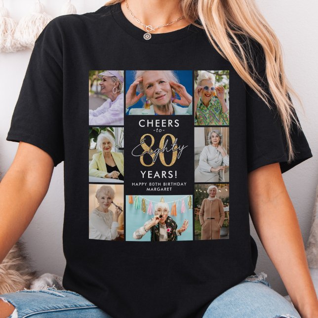Skål för 80 år Foto Collage Födelsedag T Shirt (Skapare uppladdad)