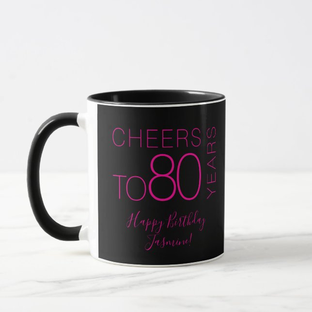 Skål för 80 år Svart Rosa Elegant Födelsedag Mugg (Vänster)