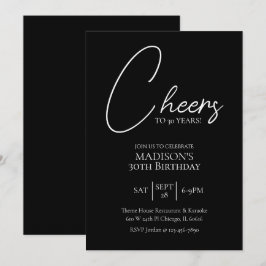 Skål för alla 30:e svarta och vita födelsedag inbjudningar