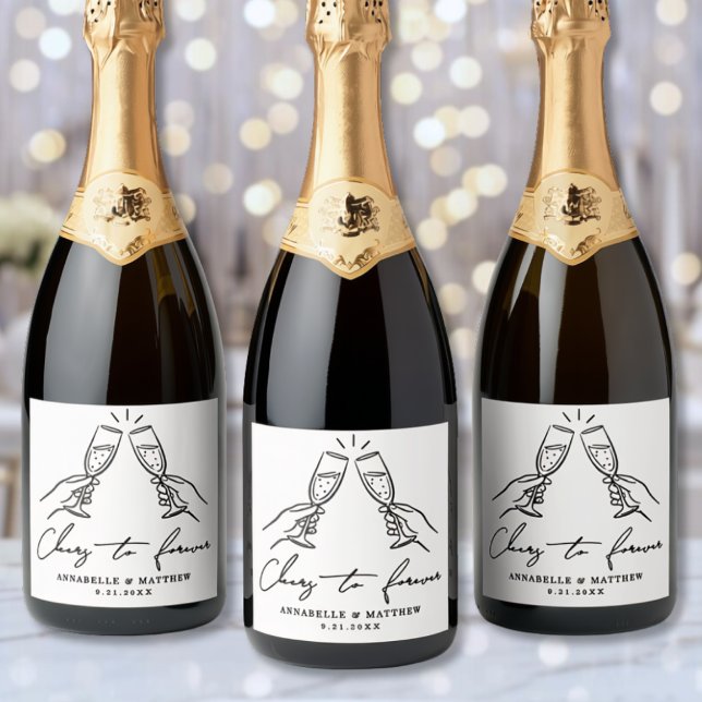Skål För Alltid Enkel Bröllop (Cheers To Forever Simple Wedding Sparkling Wine Label )