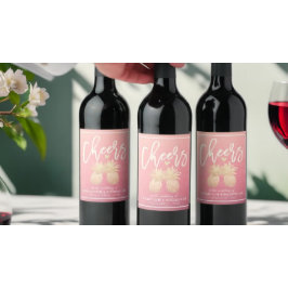 Skål för ananas par Rosa ros i Bröllop Guld Vinflaska Etikett