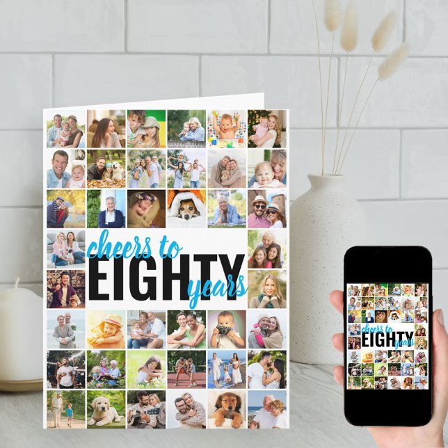 Skål för åttio år Foto Collage 80-årsdag Kort (Skapare uppladdad)