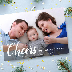 Skål för det nya året Anpassad glad familjefoto Julkort