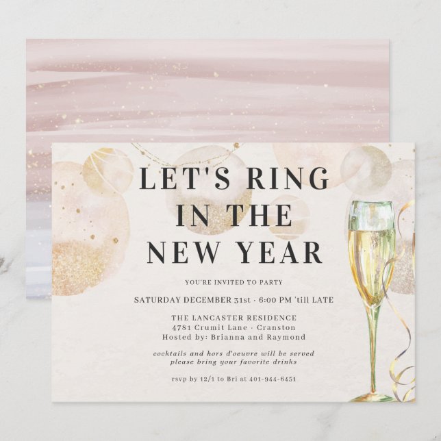 Skål för det nya året | Bubblande Champagne Inbjudningar (Fram/baksida)