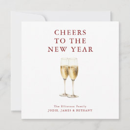 Skål för det nya året Bubbly Burgundy Text Julkort
