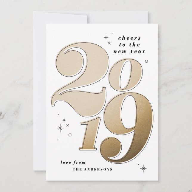 Skål för det nya året fet gold 2019 julkort (Framsida)
