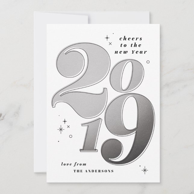 Skål för det nya året fet silver 2019 julkort (Framsida)