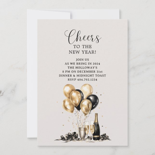 Skål för det nya årets guldsvarta fest inbjudningar (Framsida)