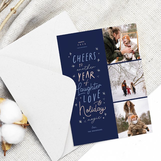 Skål för ett annat år, nytt årskort julkort (Cheers to another year. New Year Holiday Card Shown with envelope )