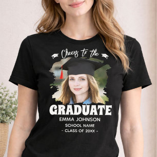 Skål för examen anpassad foto namn familj t shirt