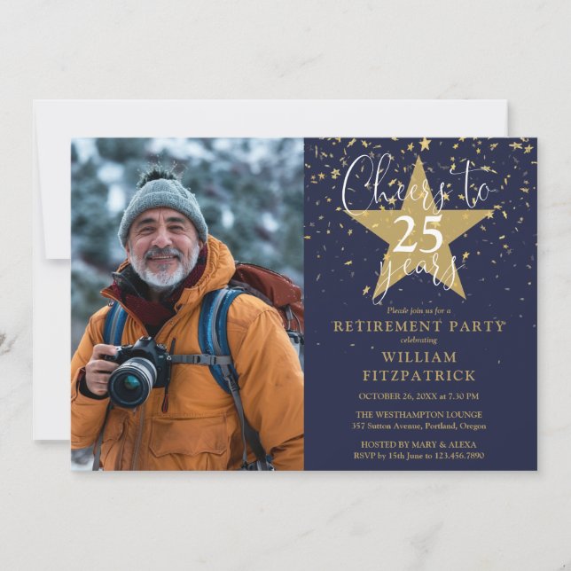 Skål för flottan och Guld Photo Pension Party Inbjudningar (Framsida)