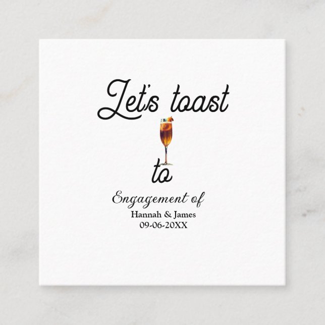 Skål för förlovningsfest namn datum glas fyrkantigt visitkort (Framsida)