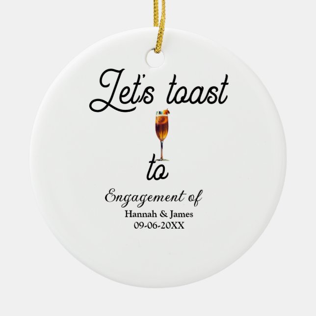 Skål för förlovningsfest namn datum glas julgransprydnad keramik (Framsidan)