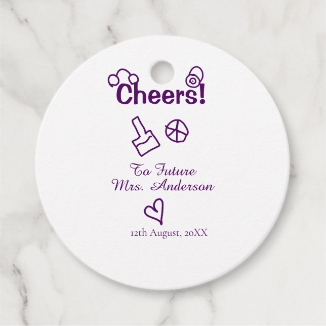 Skål för framtida Mrs. add bride namn lila doodle Gåvor Etiketter (Framsida)