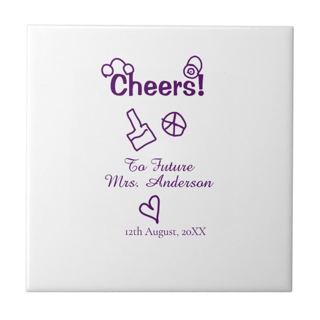 Skål för framtida Mrs. add bride namn lila doodle Kakelplatta (Framsidan)