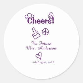 Skål för framtida Mrs. add bride namn lila doodle Runt Klistermärke
