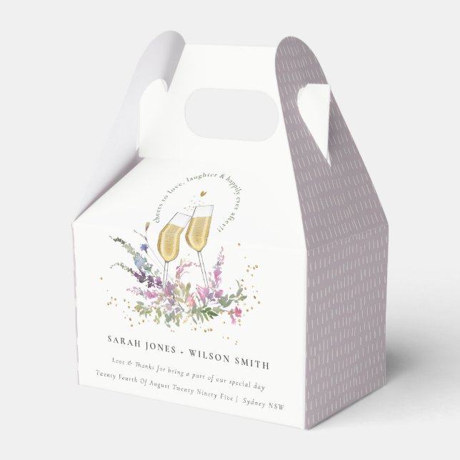 Skål för glasögonen Kärlek Guld Vin i Blommigt Brö Presentaskar (Framsidan Sidan)