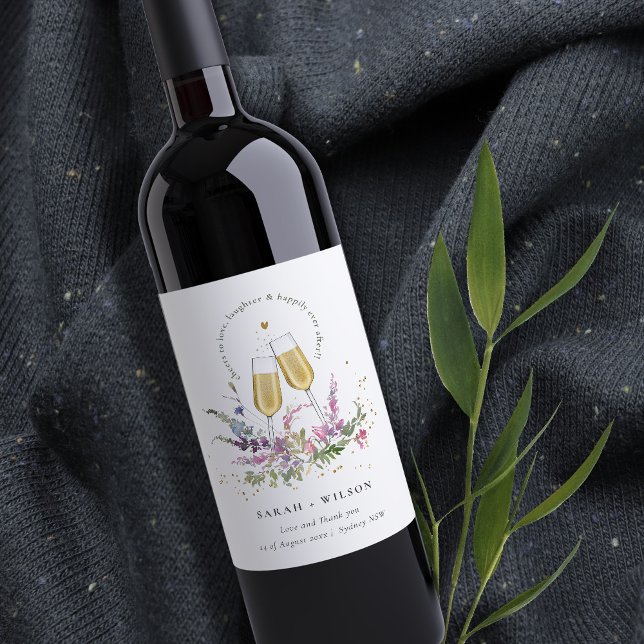 Skål för glasögonen Kärlek Guld Vin i Blommigt Brö Vinflaska Etikett (Skapare uppladdad)