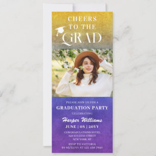 Skål för Grad-Trendigets moderna foto-Lila Guld Inbjudningar