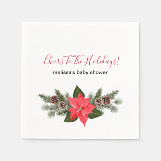 Skål för helgdag röda poinsettia pinecones pappersservett (Framsidan)