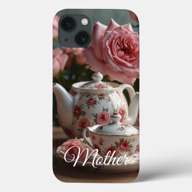 Skal för iPhone/iPad med rosa kålros te-motiv (Baksida)