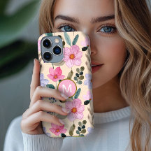 Skal för iPhone med rosa blomma boho monogram