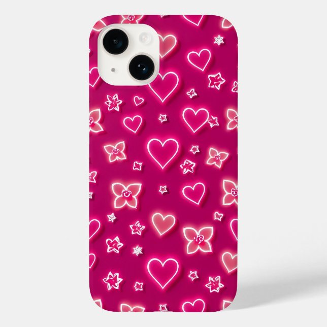 Skal för iPhone med rosa neonhjärtan och stjärnor (Baksida)