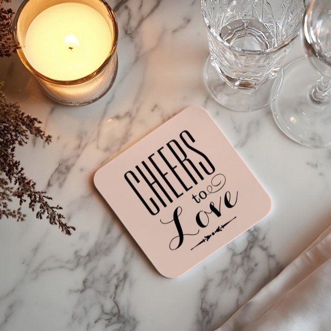 Skål för kärlek Blush Svart Bröllop Underlägg Papper Kvadrat (Skapare uppladdad)