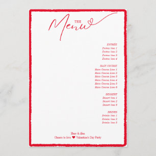Skål för Kärlek-enkla minimal Red Heart-skript Meny