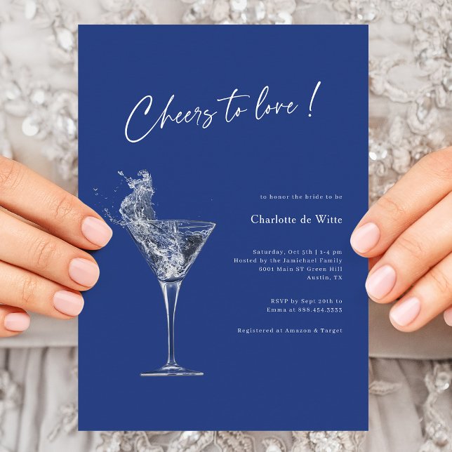 Skål för Kärlek! Royal Blue Möhippa Inbjudan (Cheers To Love _ Modern Royal Blue Bridal Shower  Invitation)