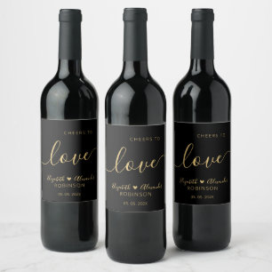 Skål för Kärlek Skript Bröllopsflaska Förmån Vin L Vinflaska Etikett