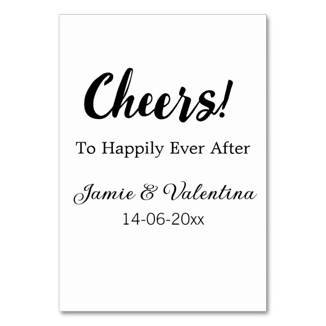 Skål för lyckligt ände tillägg par namn datum  bordsnummer (Framsidan)