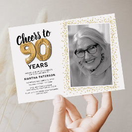 Skål för nittio år 90-års födelsedagsfoto inbjudningar