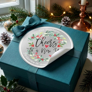 Skål för nyår Gläd dig jul Floral adress Runt Klistermärke