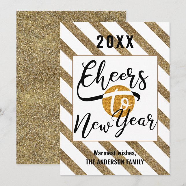Skål för nyårsskript för Elegant i Festive Guld Julkort (Fram/baksida)