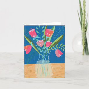 Skål för rosa/blå blommor kort