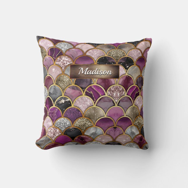 Skal för rosa lila guld sjöjungfru kudde (Framsida)