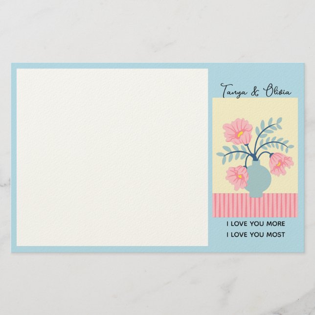 Skål för rosa och blå blommor design brevpapper (Framsida)