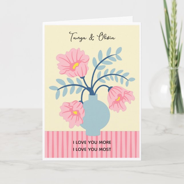Skål för rosa och blå blommor Design Kort (Framsida)